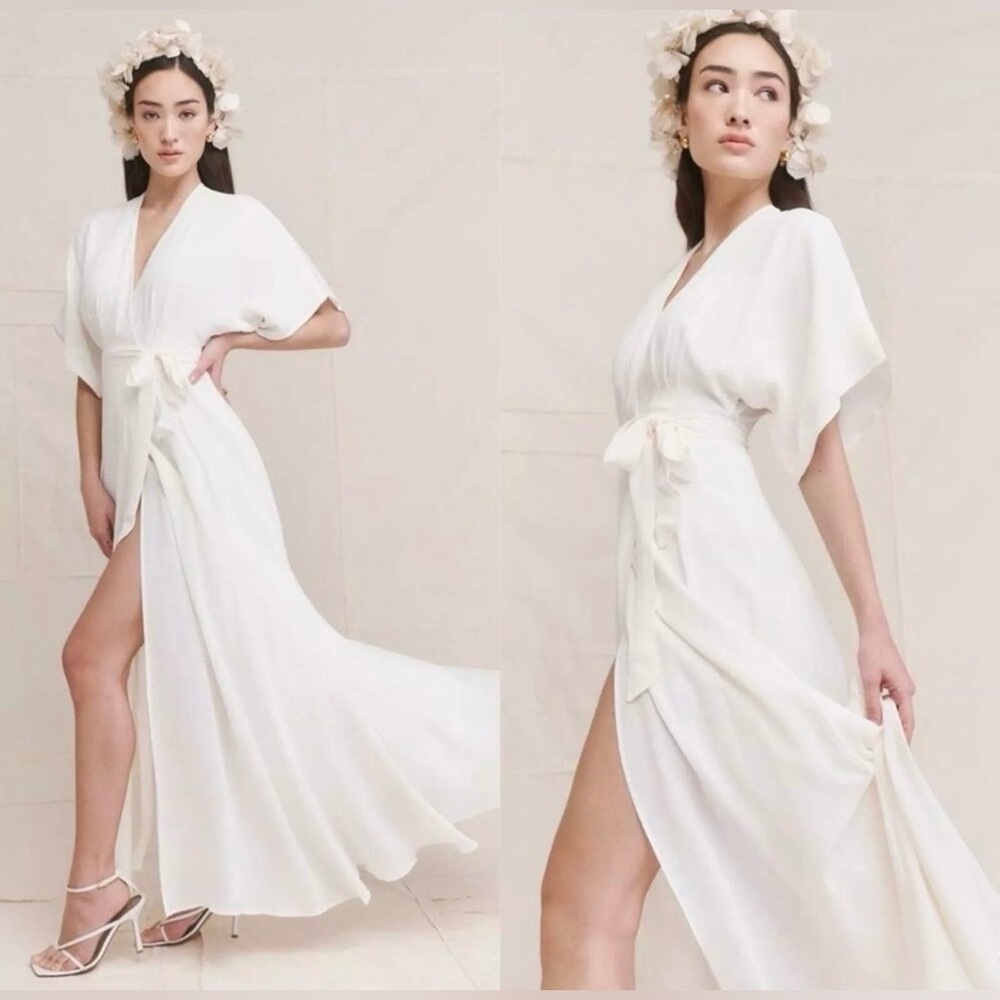 REFORMATION NEW WITH TAGS Winslow maxi dress white ivory cream wrap kimono large - Picture 5 of 6